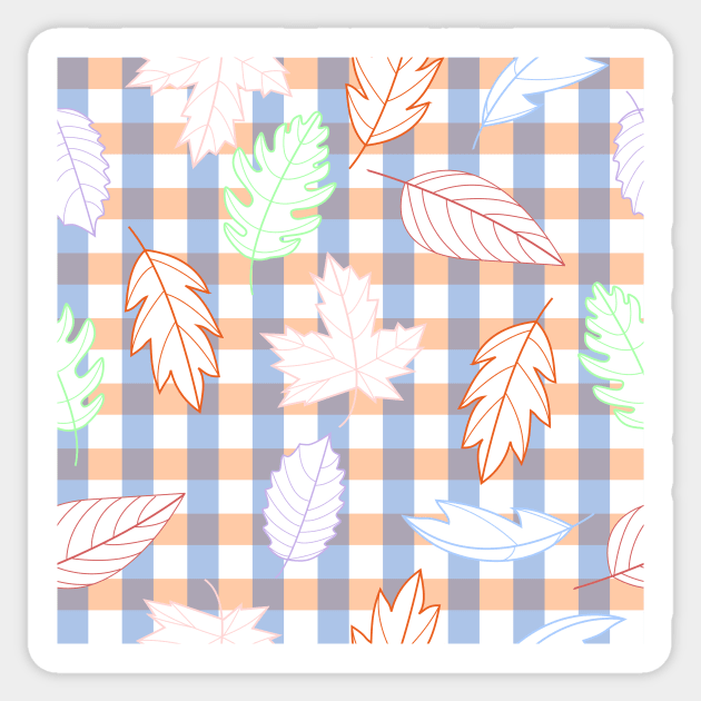 Leaves Pattern - Outline on Plaid Sticker by A2Gretchen